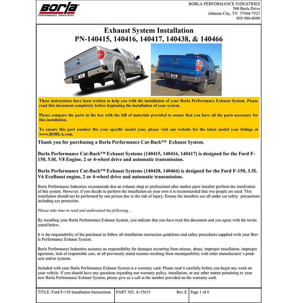 Borla 11-14 Ford F-150 5.0L AT 2/4WD Aggressive ATAK SS Catback Exhaust