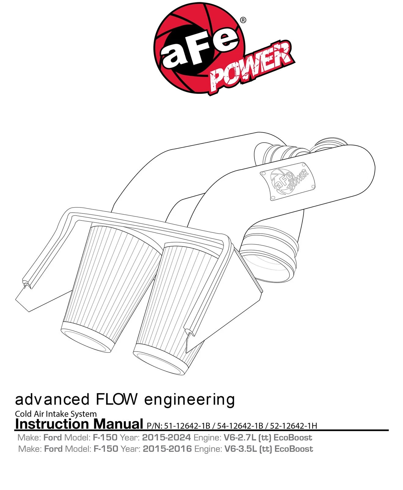 aFe MagnumFORCE Pro 5R Stage-2 XP Intake System 16 Ford F-150 EcoBoost V6-2.7L/3.5L (tt) (Blk)
