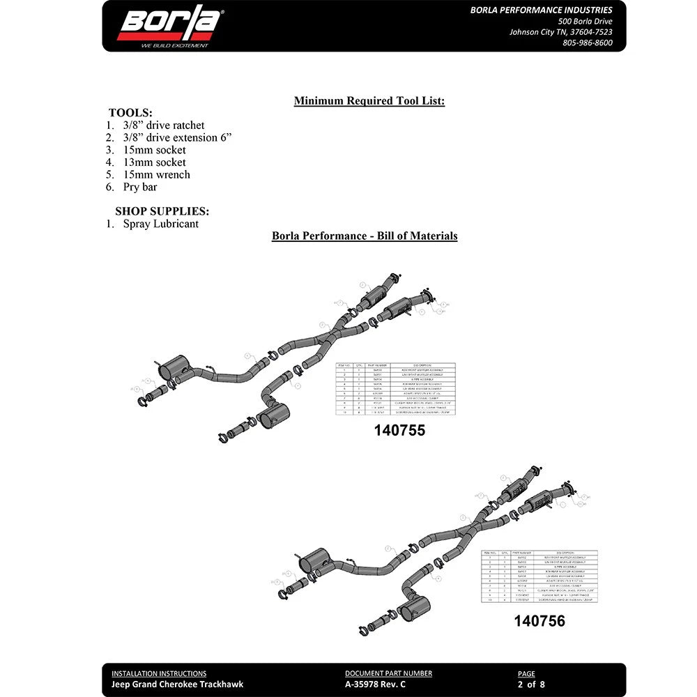 Borla 2018+ Jeep Grand Cherokee TrackHawk 6.2L V8 AWD 3in ATAK CatBack Exhaust (Uses Factory Tips)