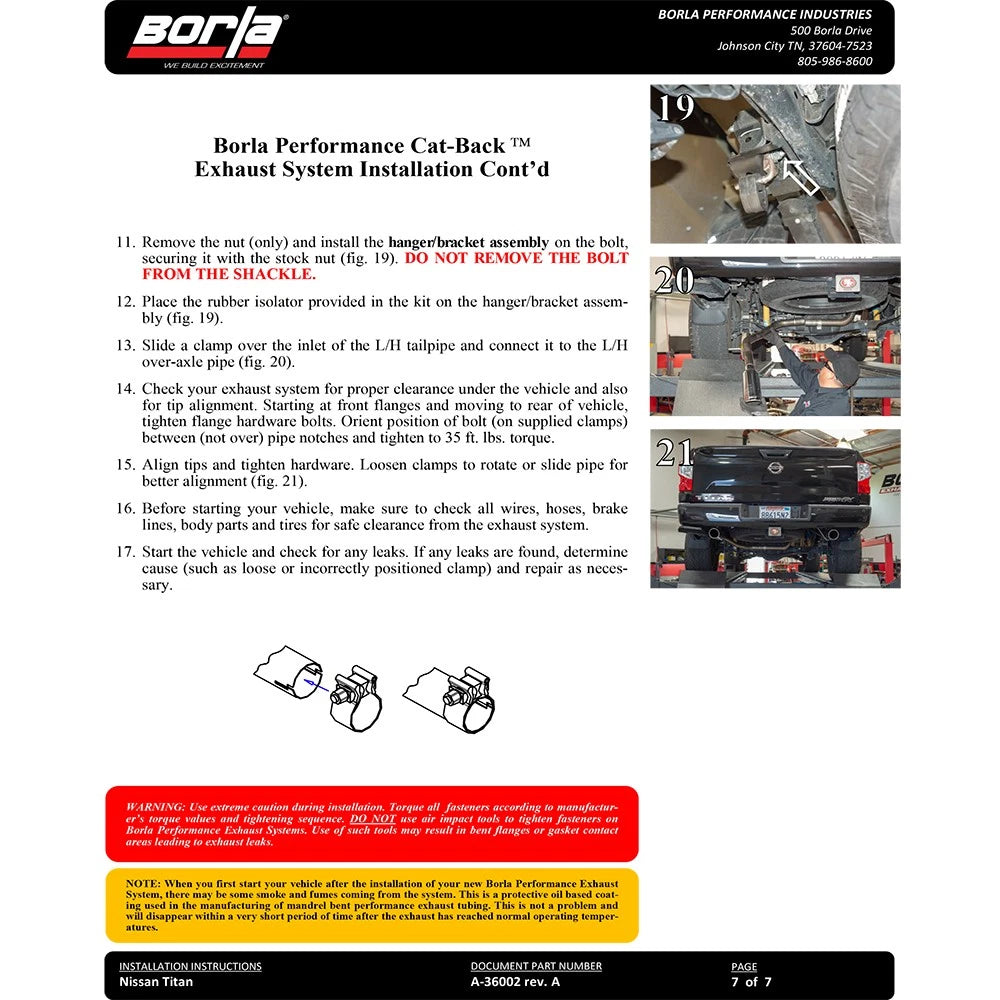 Borla 16-19 Nissan Titan 5.6L V8 2WD/4WD S-Type Catback Exhaust