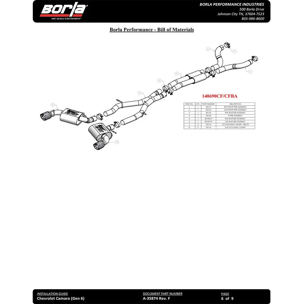 Borla 16-17 Chevy Camaro SS 6.2L ATAK Catback Single Split Rear Exit Exhaust w/Single Tips