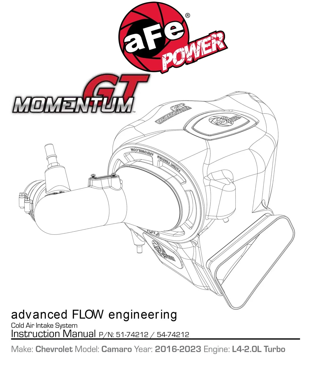 aFe Momentum GT Pro 5R Intake System Chevrolet Camaro 16-17 I4 2.0L (t)