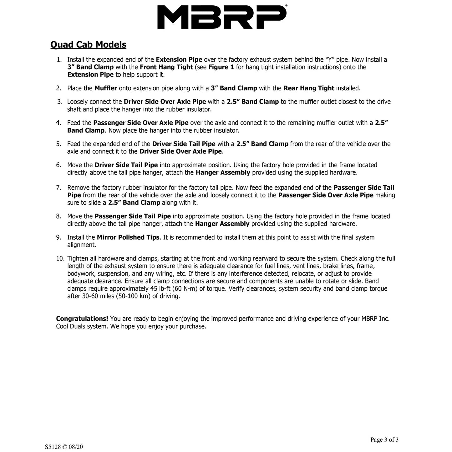 MBRP 2006-2008 Dodge Ram Hemi 1500 5.7L SC/CC-SB Cat Back Dual Split Side