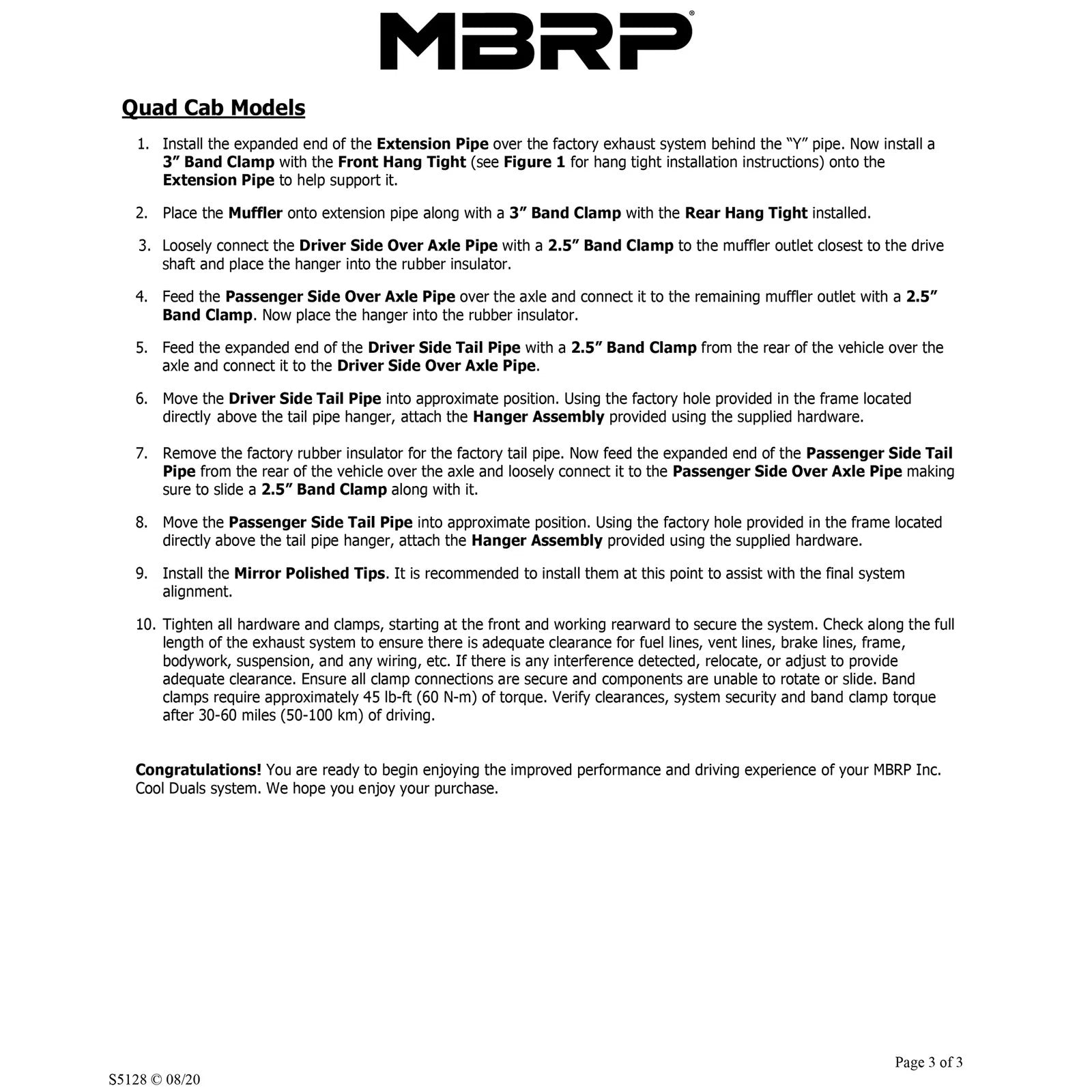 MBRP 2006-2008 Dodge Ram Hemi 1500 5.7L SC/CC-SB Cat Back Dual Split Side