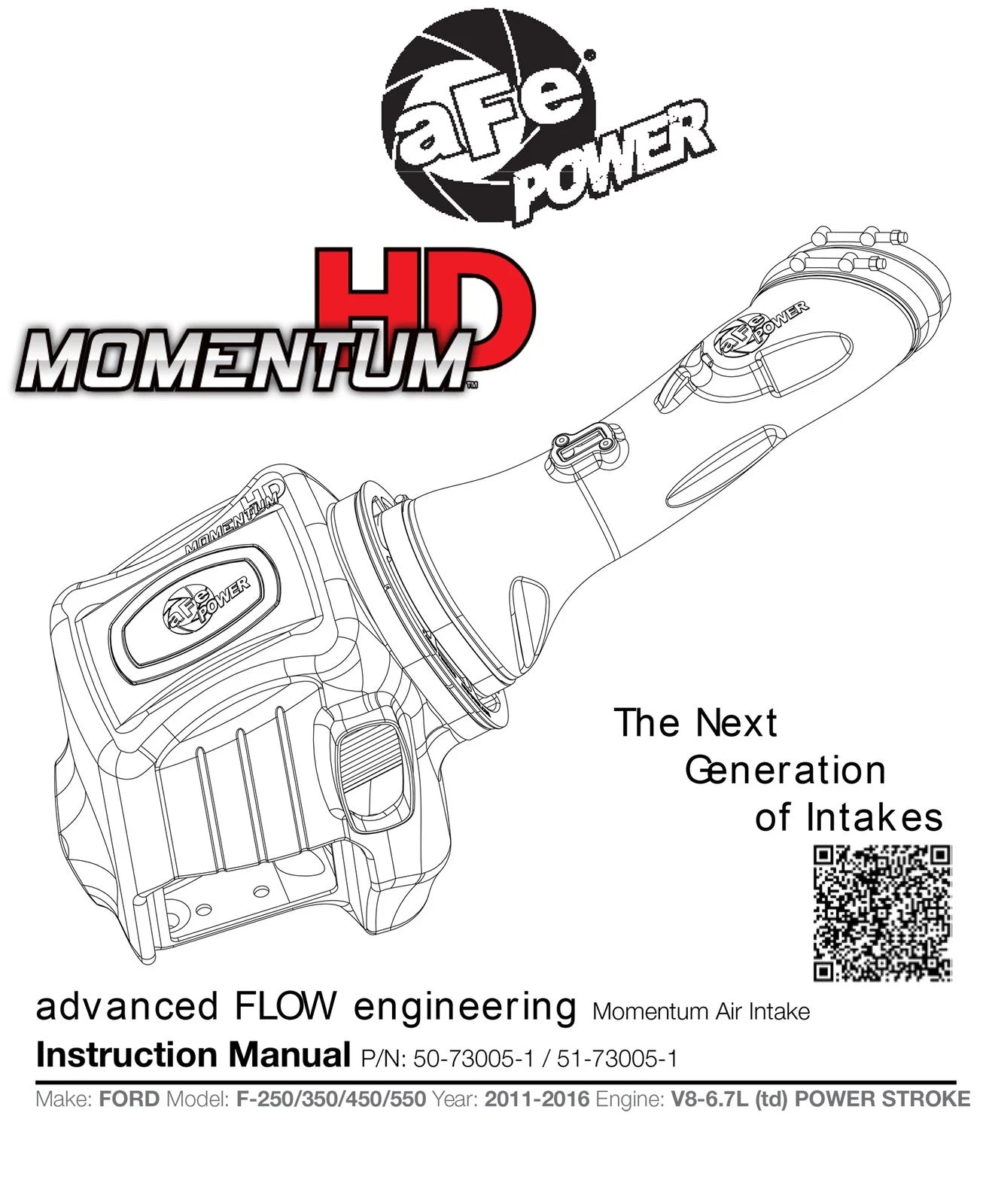 aFe Momentum HD PRO 10R Stage-2 Intake 11-15 Ford Diesel Trucks V8-6.7L (td)