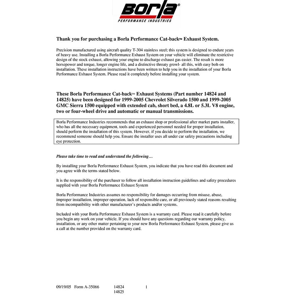 Borla 99-07 Chevy Silverado 5.3L/4.8L Catback Exhaust