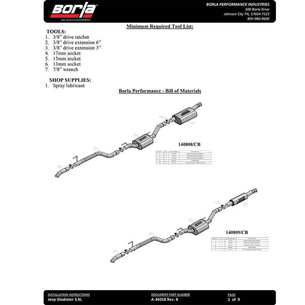 Borla 2020 Jeep Gladiator JT 3.6L V6 AWD 2.75in ATAK Climber Turndown Tip