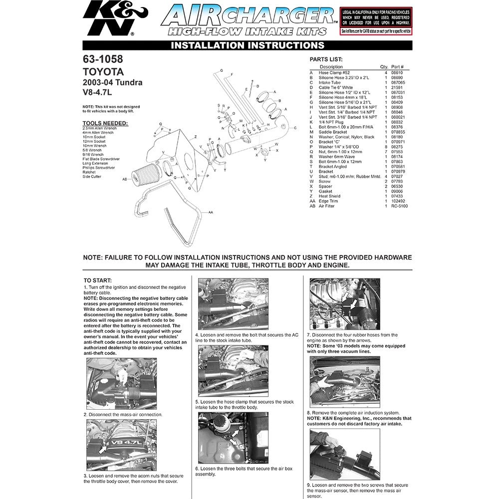 K&N 03-04 Toyota Tundra V8-4.7L AirCharger Performance Intake