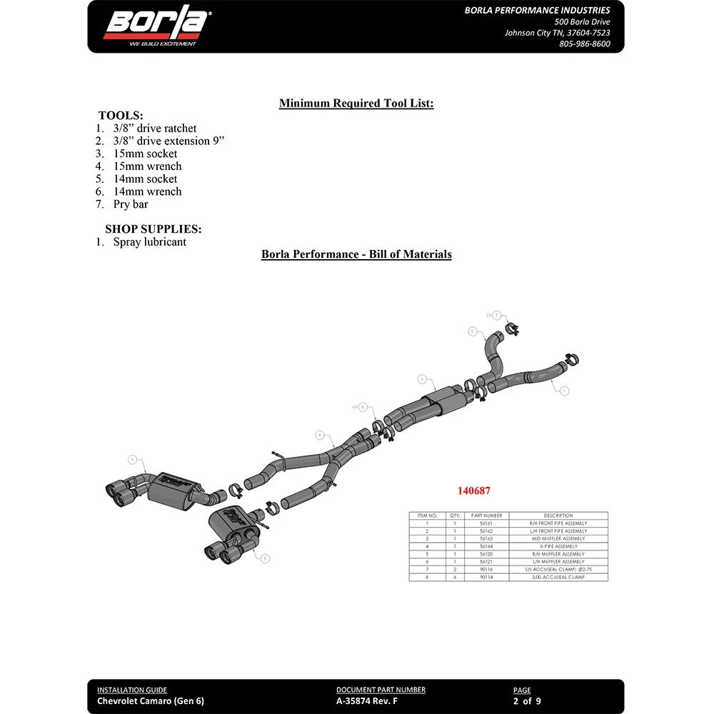 Borla 16-17 Camaro SS 6.2L Dual Tip Dual Split Rear Exit Dual Mode Catback Exhaust (NPP)