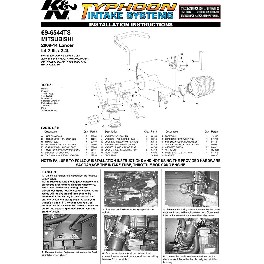 K&N 07 Mitsubishi Lancer L4-2.0L Silver Typhoon Short Ram Intake