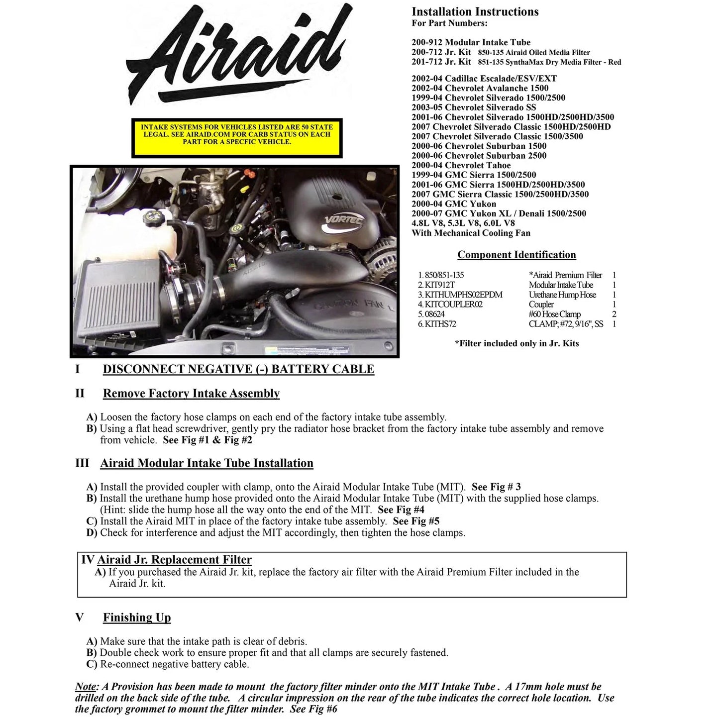 Airaid 99-04 Chevy / GMC / Cadillac 4.8/5.3/6.0L Airaid Jr Intake Kit - Dry / Red Media