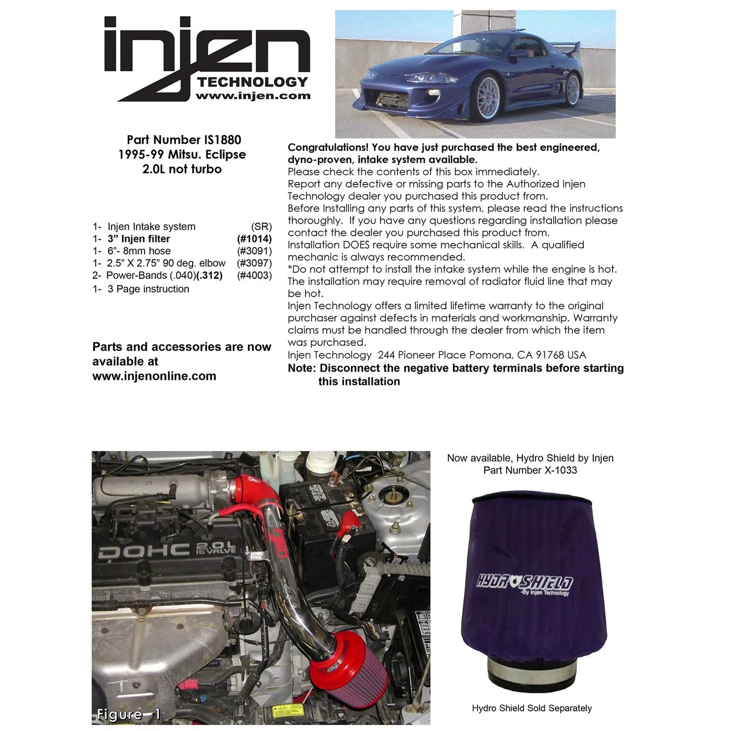 Injen 95-99 Mitsubishi Eclipse L4 2.0L Black IS Short Ram Cold Air Intake