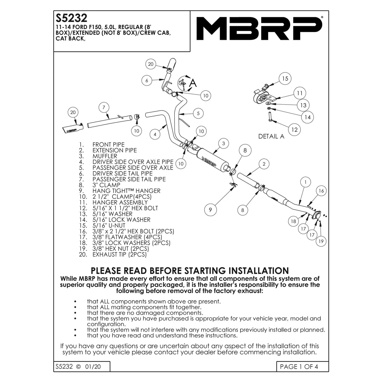 MBRP 11 Ford F-150 5.0L V8 Aluminized Cat Back Dual Split Side Exit