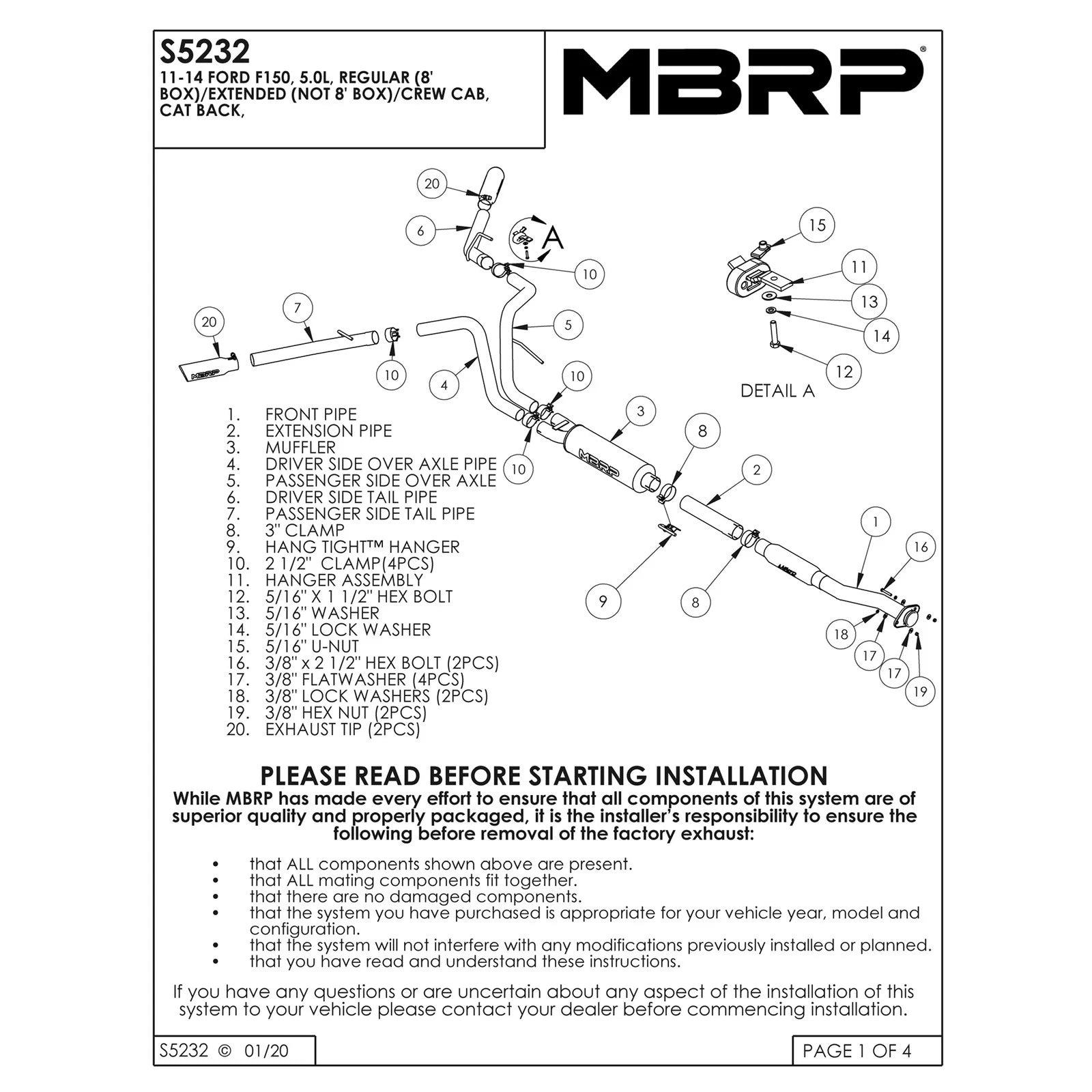 MBRP 11 Ford F-150 5.0L V8 Aluminized Cat Back Dual Split Side Exit