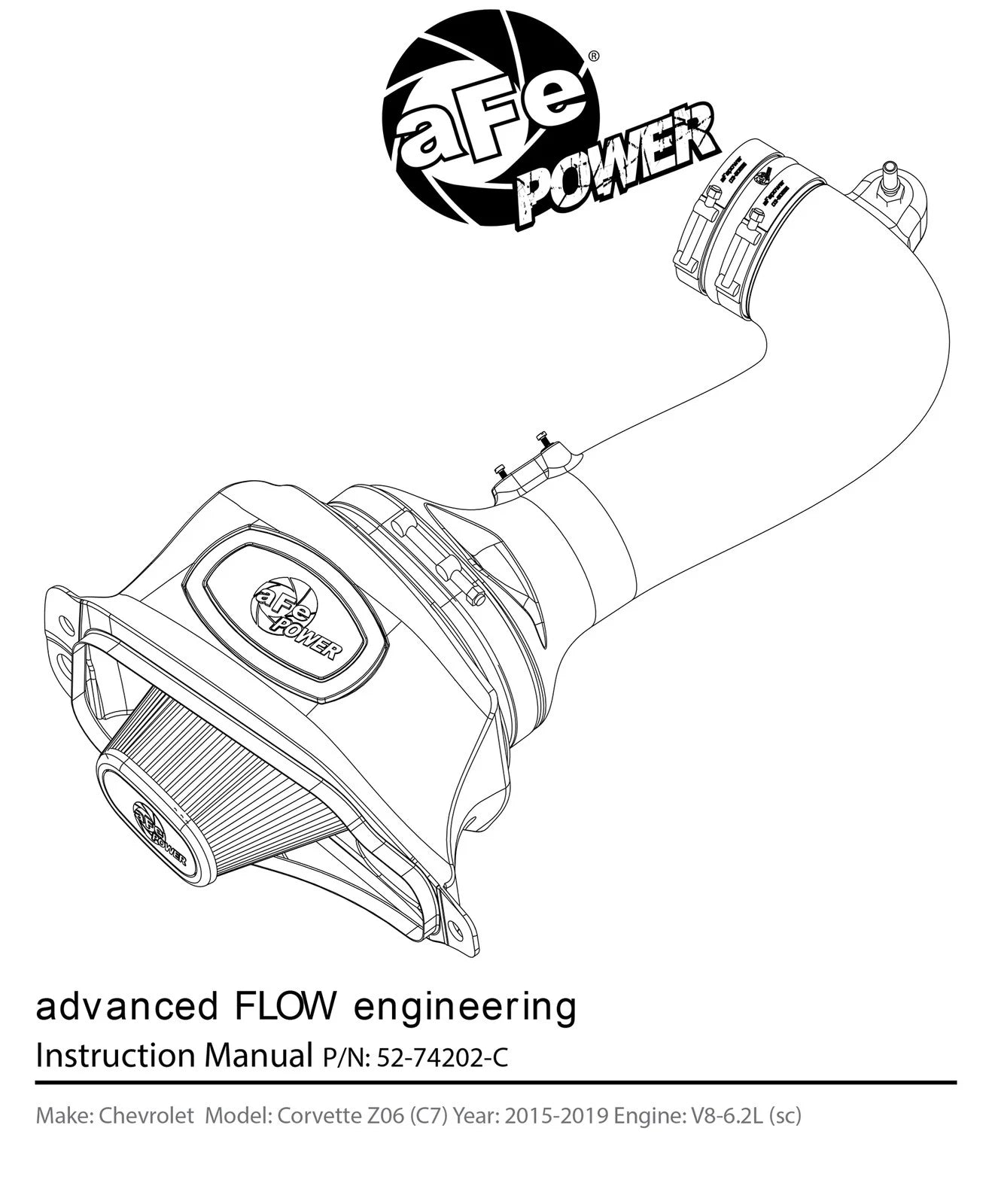 aFe Momentum Carbon Fiber Cold Air Intake System PDS/P5R 15-16 Chevrolet Corvette Z06 V8-6.2L