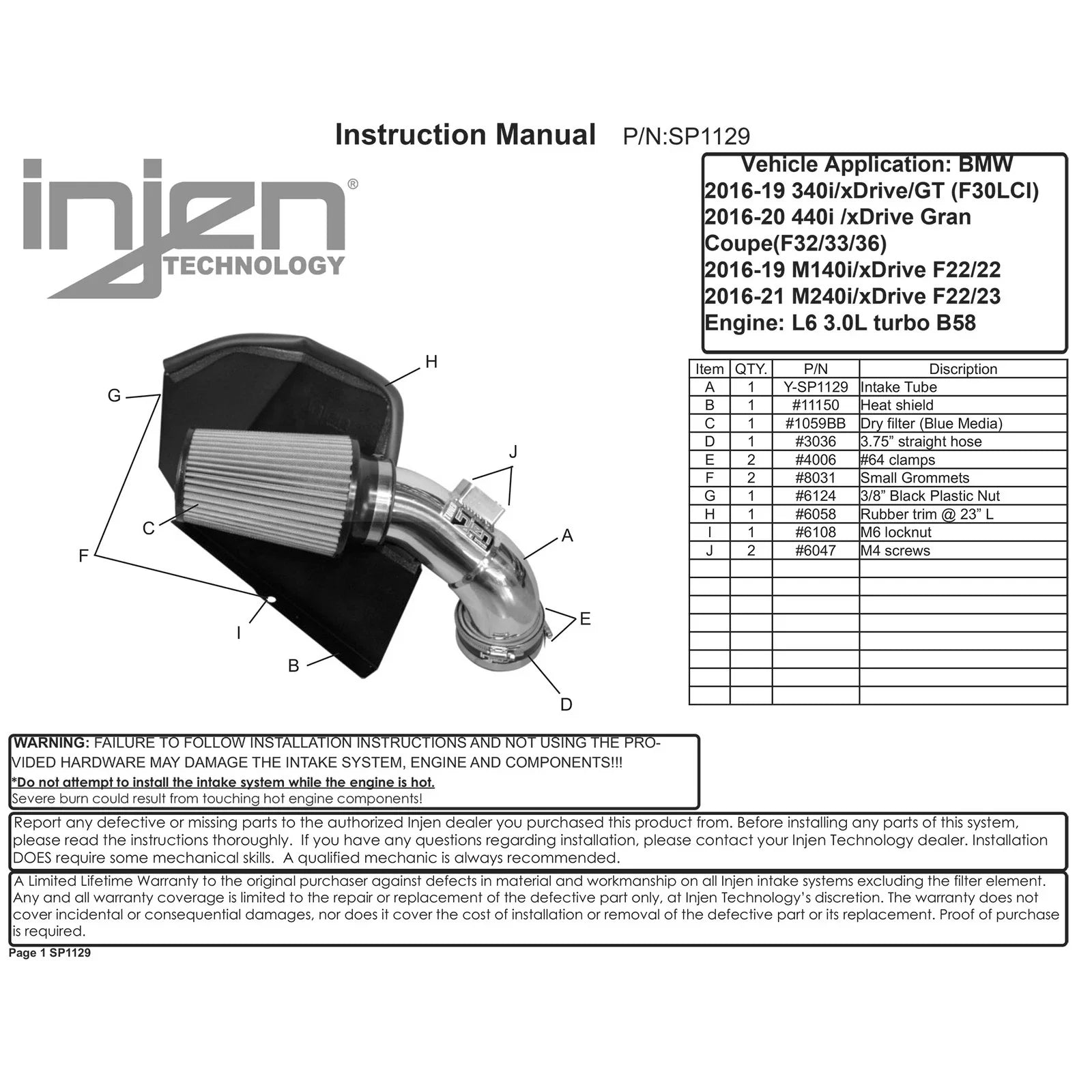 Injen 16-19 BMW 340i/340i GT 3.0L Turbo Polished Cold Air Intake