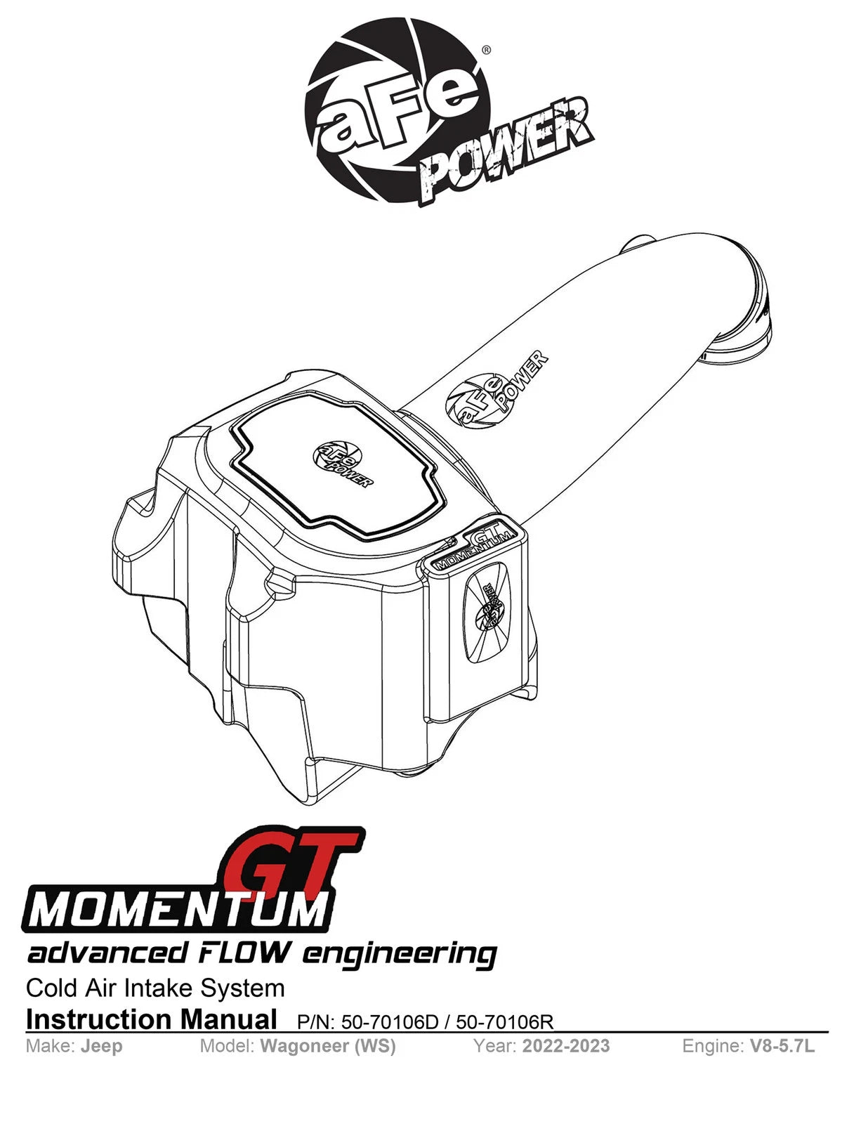 aFe POWER Momentum GT Pro 5R Intake System 22-23 Jeep Wagoneer (WS) V8-5.7L