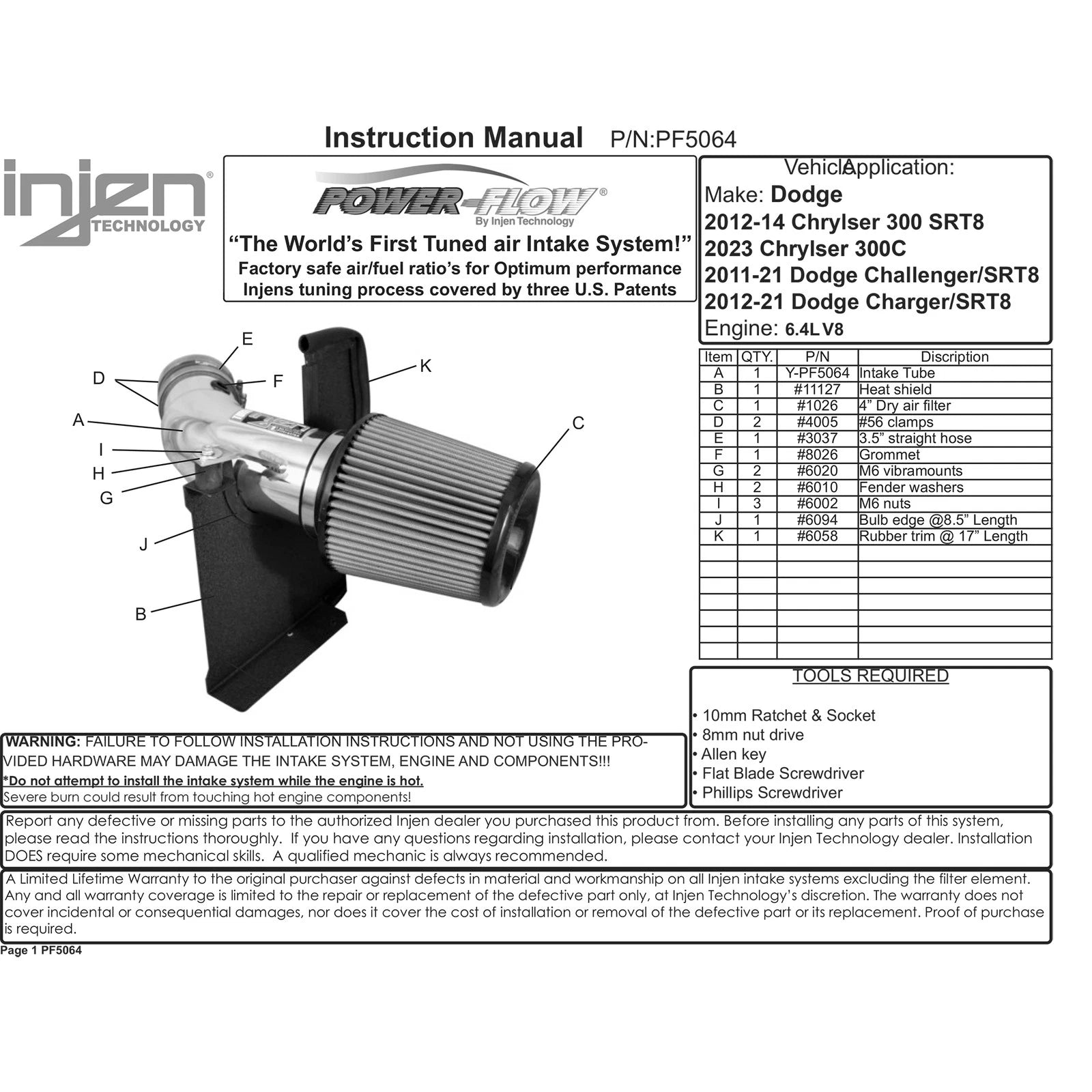 Injen 11-20 Dodge Challenger SRT-8 6.4L V8 Wrinkle Black Power-Flow Short Ram Intake