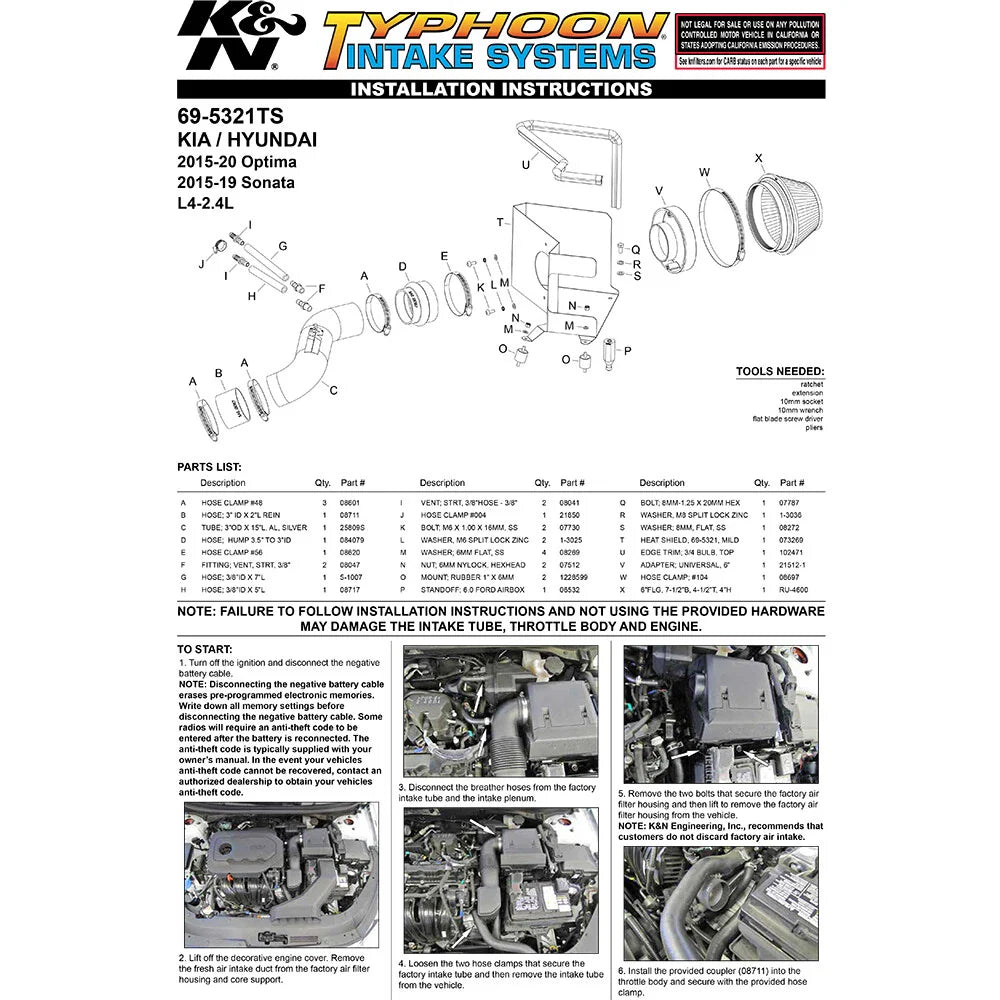 K&N 15-18 Hyundai Sonata L4-2.4L F/I Silver Typhoon Short Ram Intake