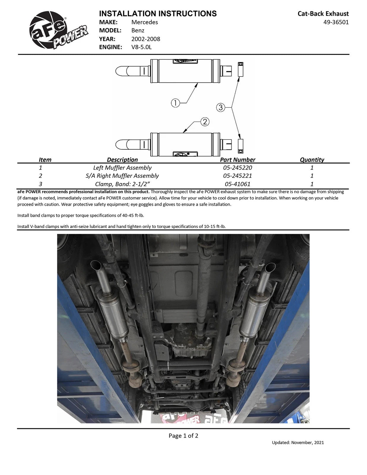 aFe 02-08 Mercedes-Benz G500 L6-3.0L (tt) Vulcan Series 2.5in 304 SS Cat-Back Exhaust System