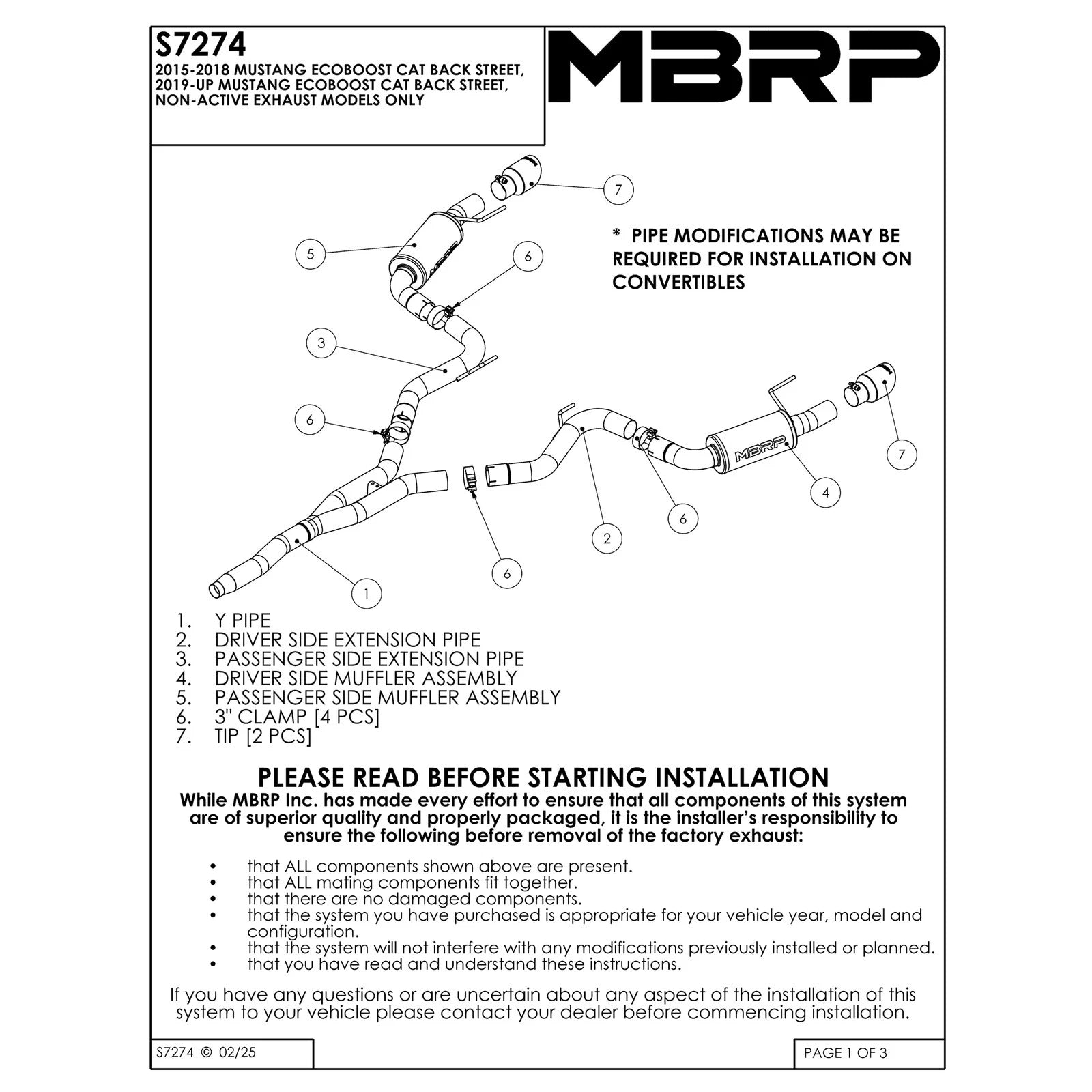 MBRP 15-18 Ford Mustang EcoBoost 2.3L T409 3in Cat Back Dual Split Rear Exit (Street Version)