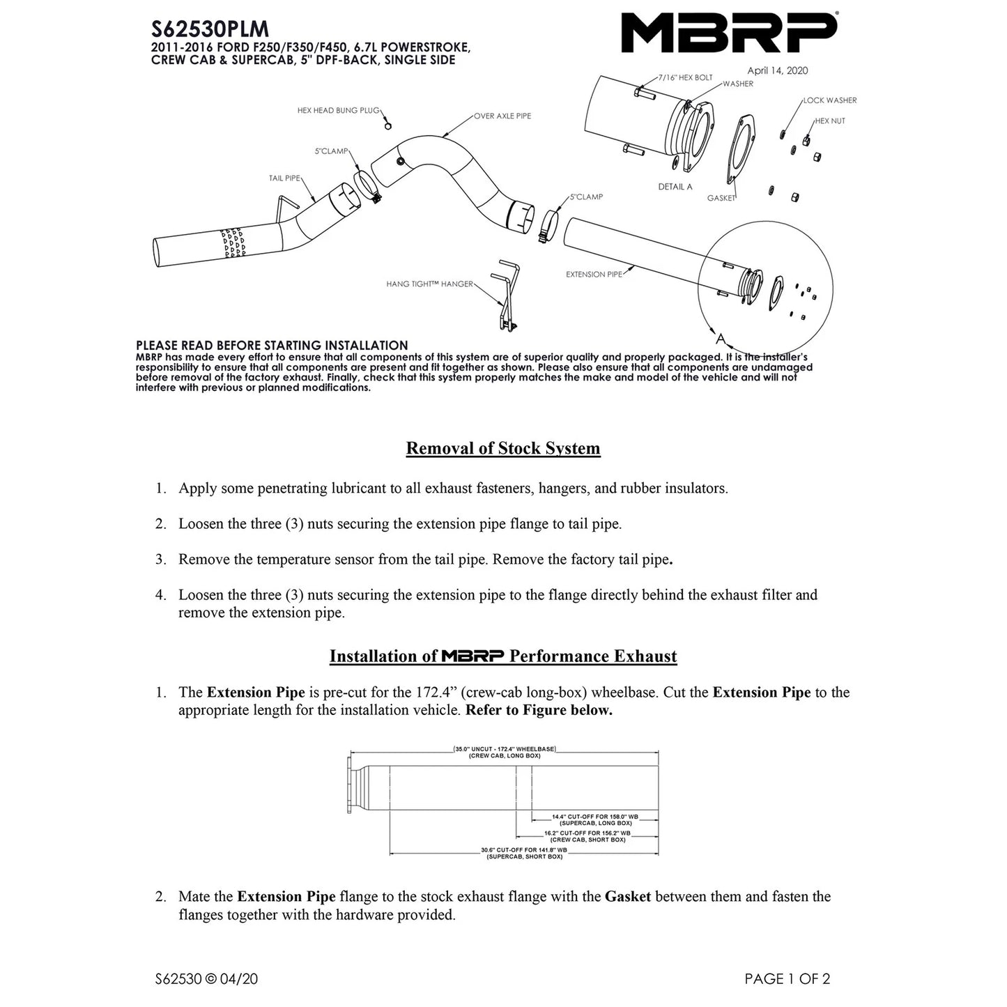 MBRP F-250/350/450 6.7 L 5in Filter Back Single Side Exit No Muffler AL