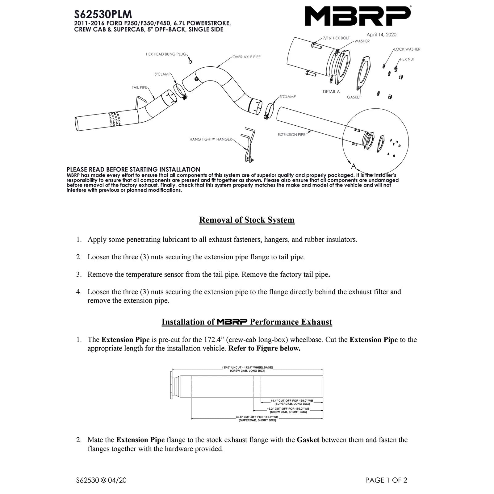 MBRP F-250/350/450 6.7 L 5in Filter Back Single Side Exit No Muffler AL