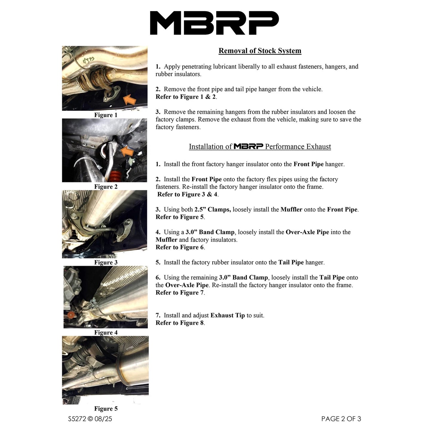MBRP 2024+ Ford Ranger 2.7L 2.5 into 3in Single Side Exit Cat Back - T304