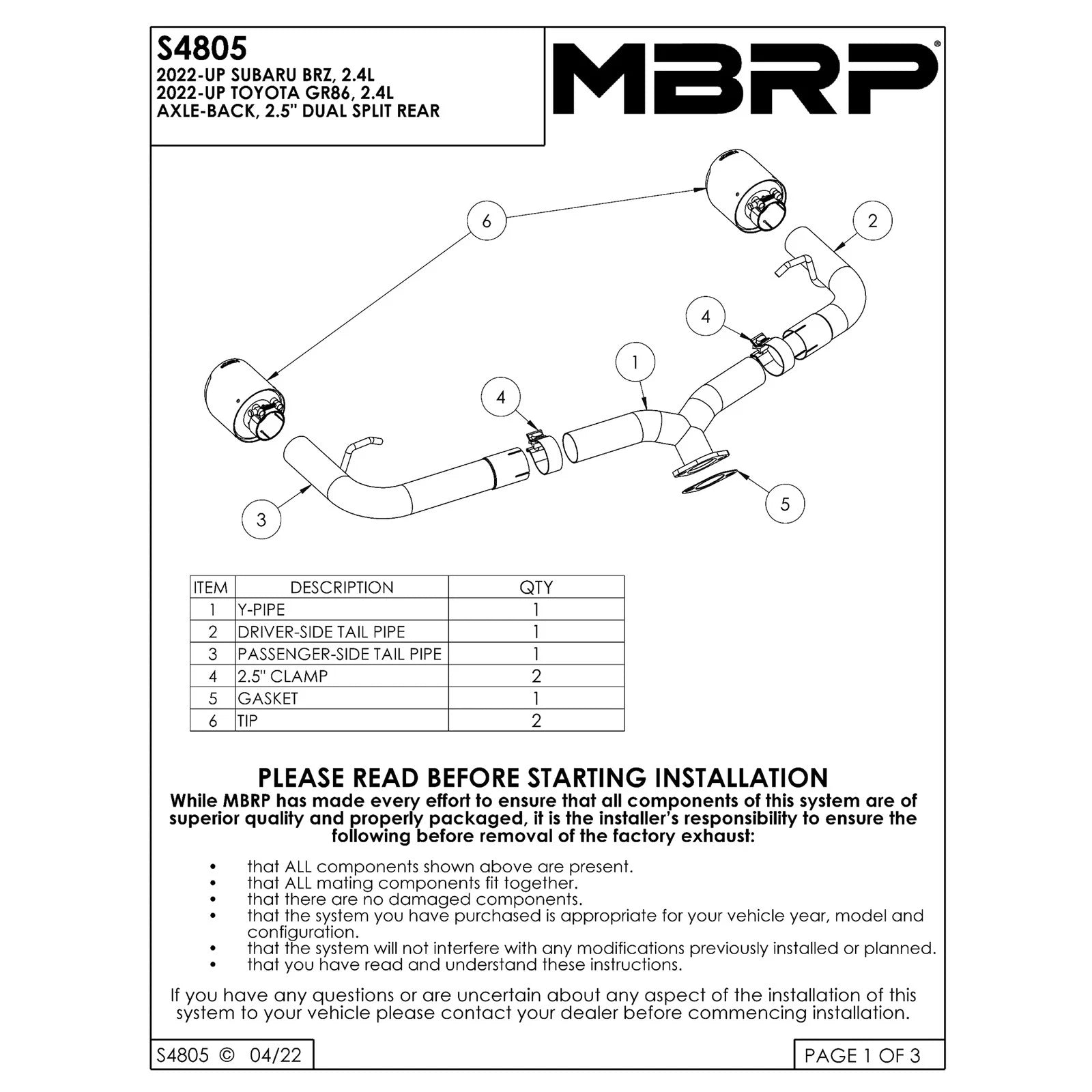 MBRP 2022 Subaru BRZ 2.4L/Toyota GR86 2.4L 2.5in Dual Split Rear Exit w/5in OD Burnt End Tips - T304
