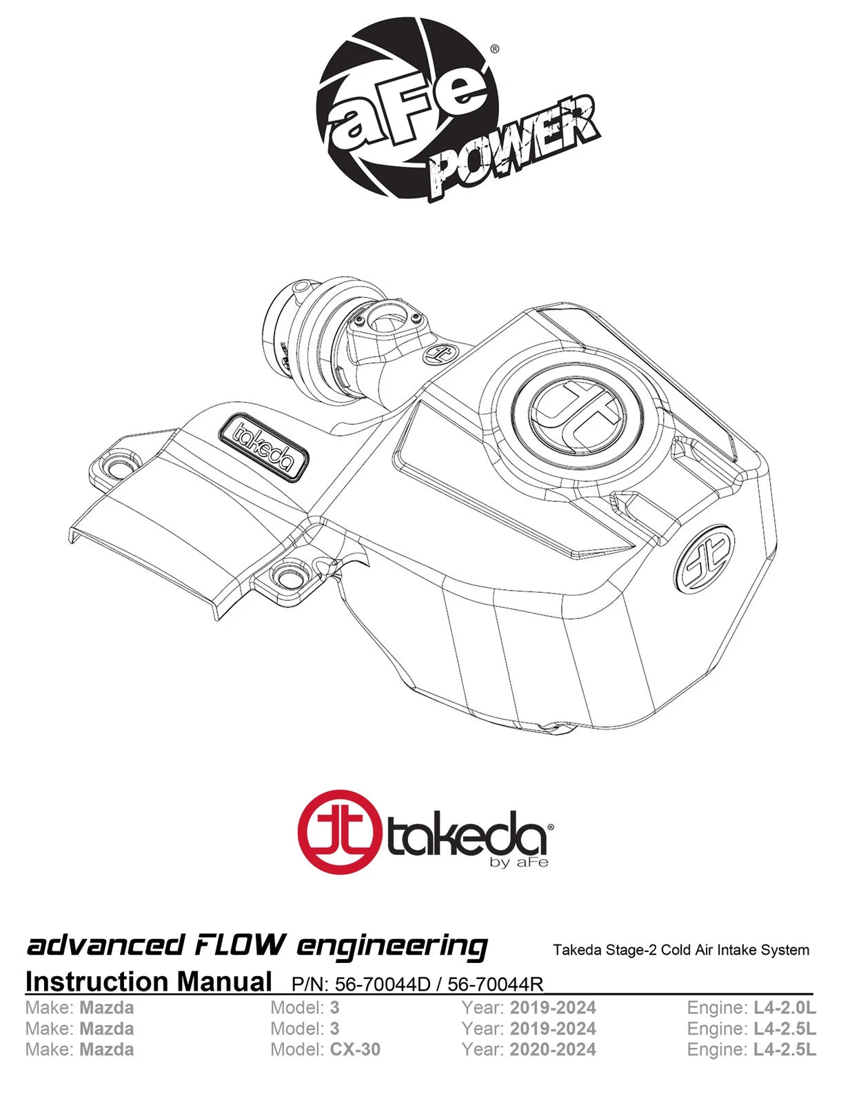 aFe Takeda Momentum Pro 5R Cold Air Intake System 19-21 Mazda L4 2.5L