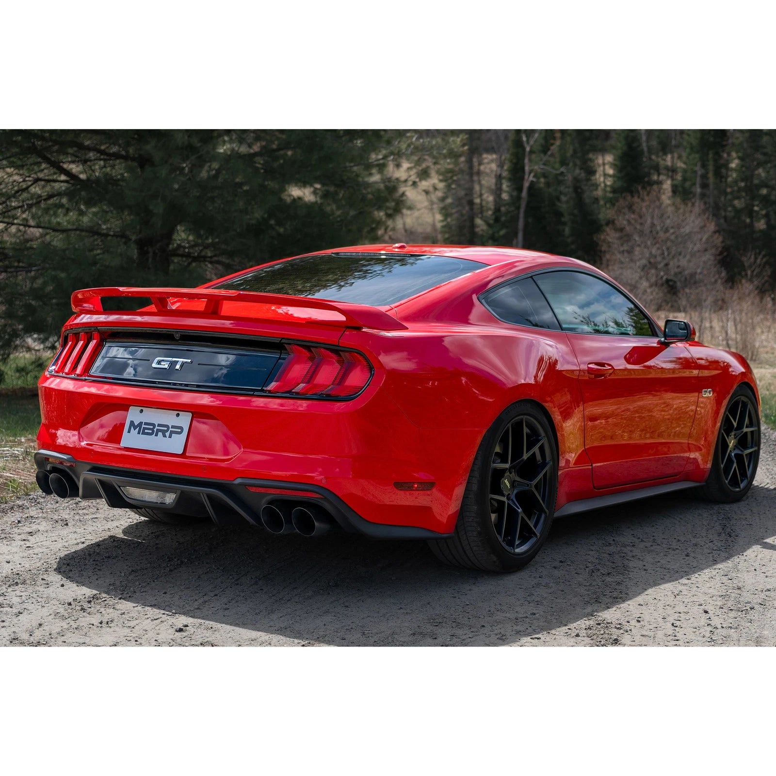 MBRP 18-19 Ford Mustang GT 5.0 3in Dual Split Rear Cat Back w/ Quad 4in Dual Wall Tips- Black Coated
