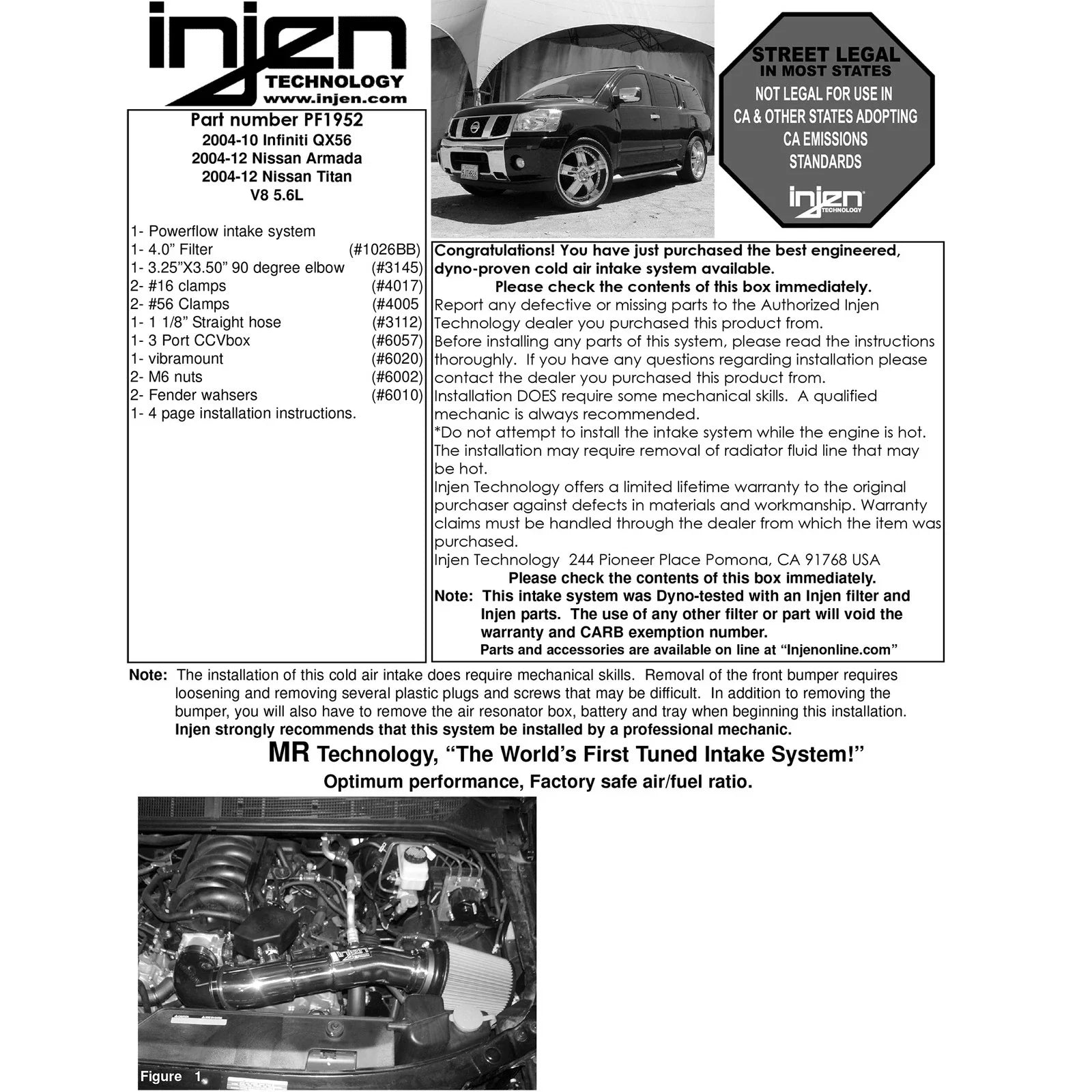 Injen 04-12 Nissan Titan 5.7L V8 Wrinkle Black Short Ram Intake System w/ MR Tech