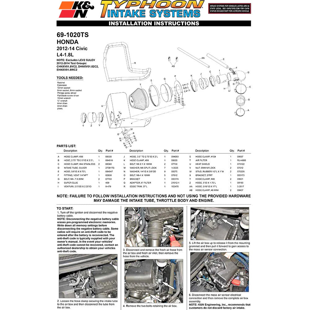 K&N 12-13 Honda Civic 1.8L L4 Silver Typhoon Intake