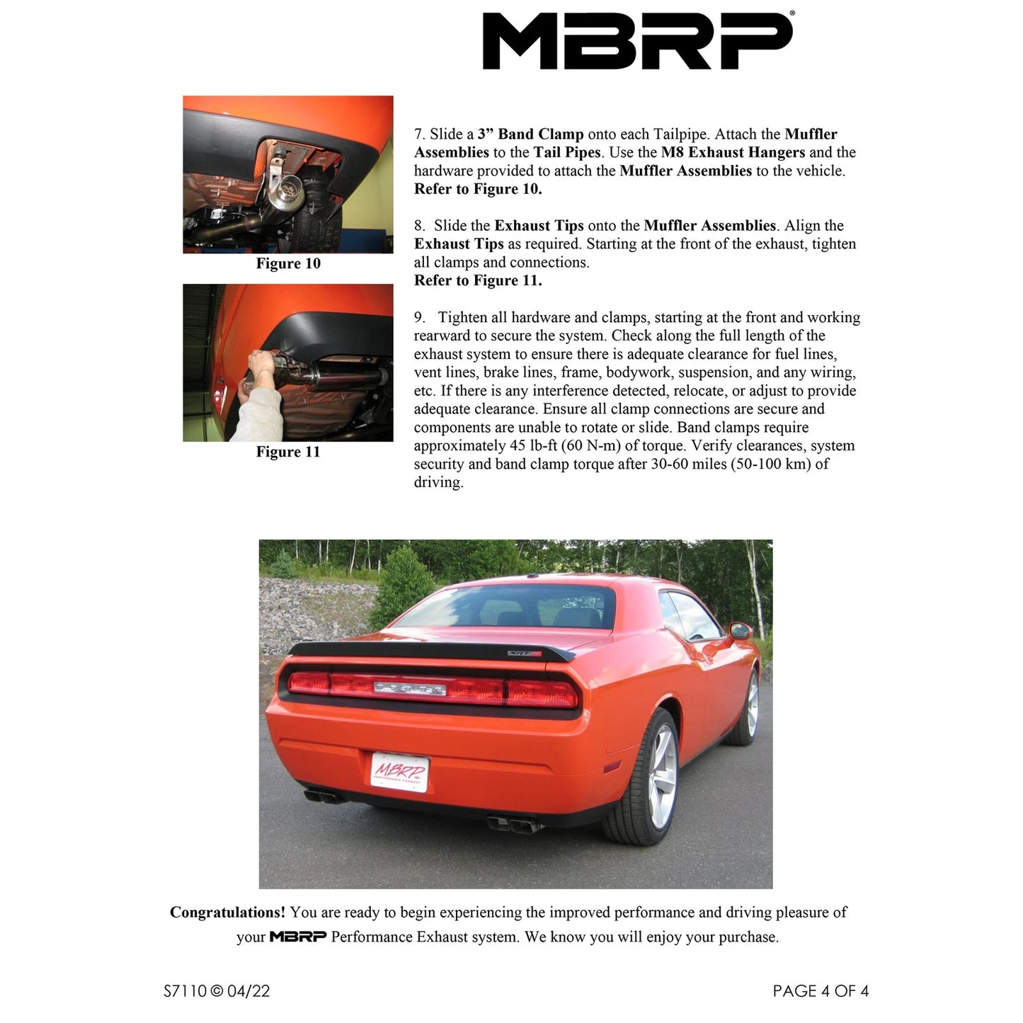 MBRP 08-11 Dodge Challenger SRT8 6.1L Hemi T304 Cat Back Dual Split Rear