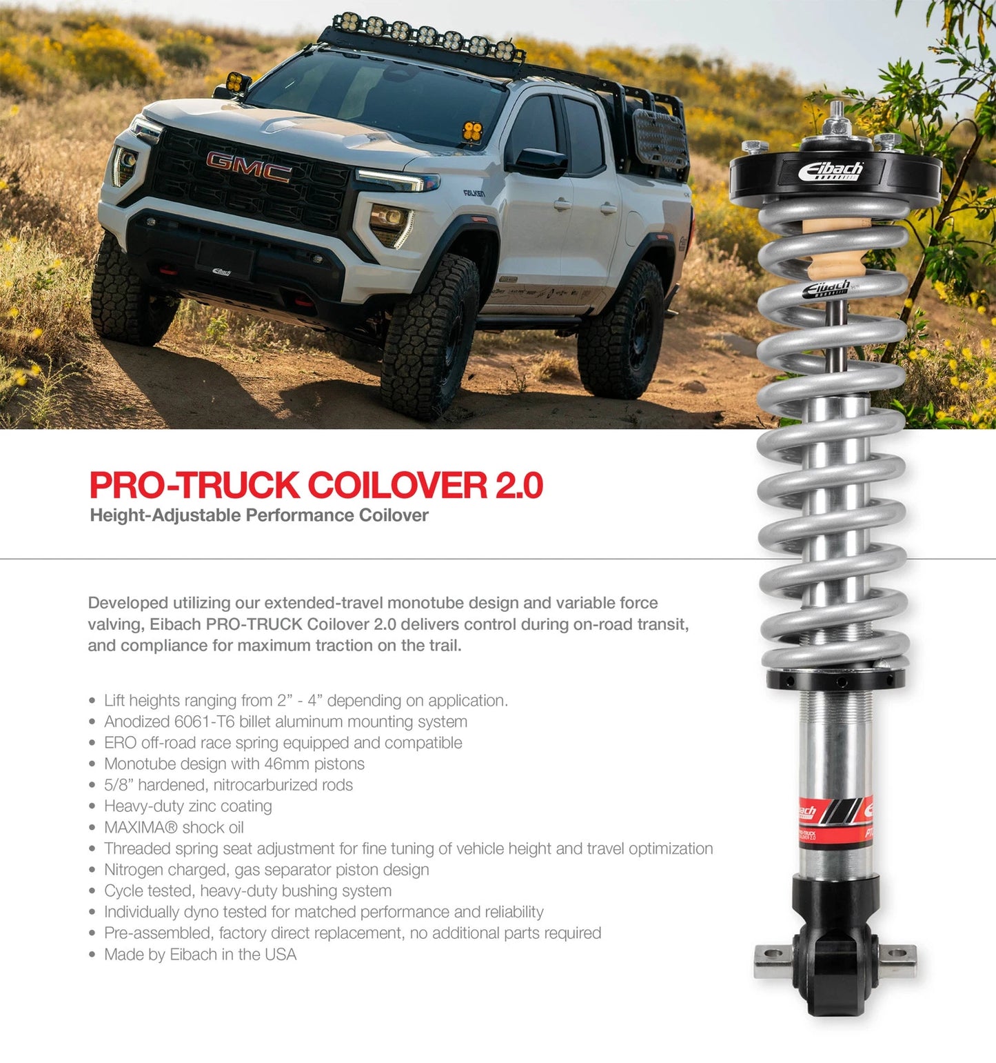 Eibach Pro-Truck Coilover 2.0 Front for 16-20 Toyota Tacoma 2WD/4WD