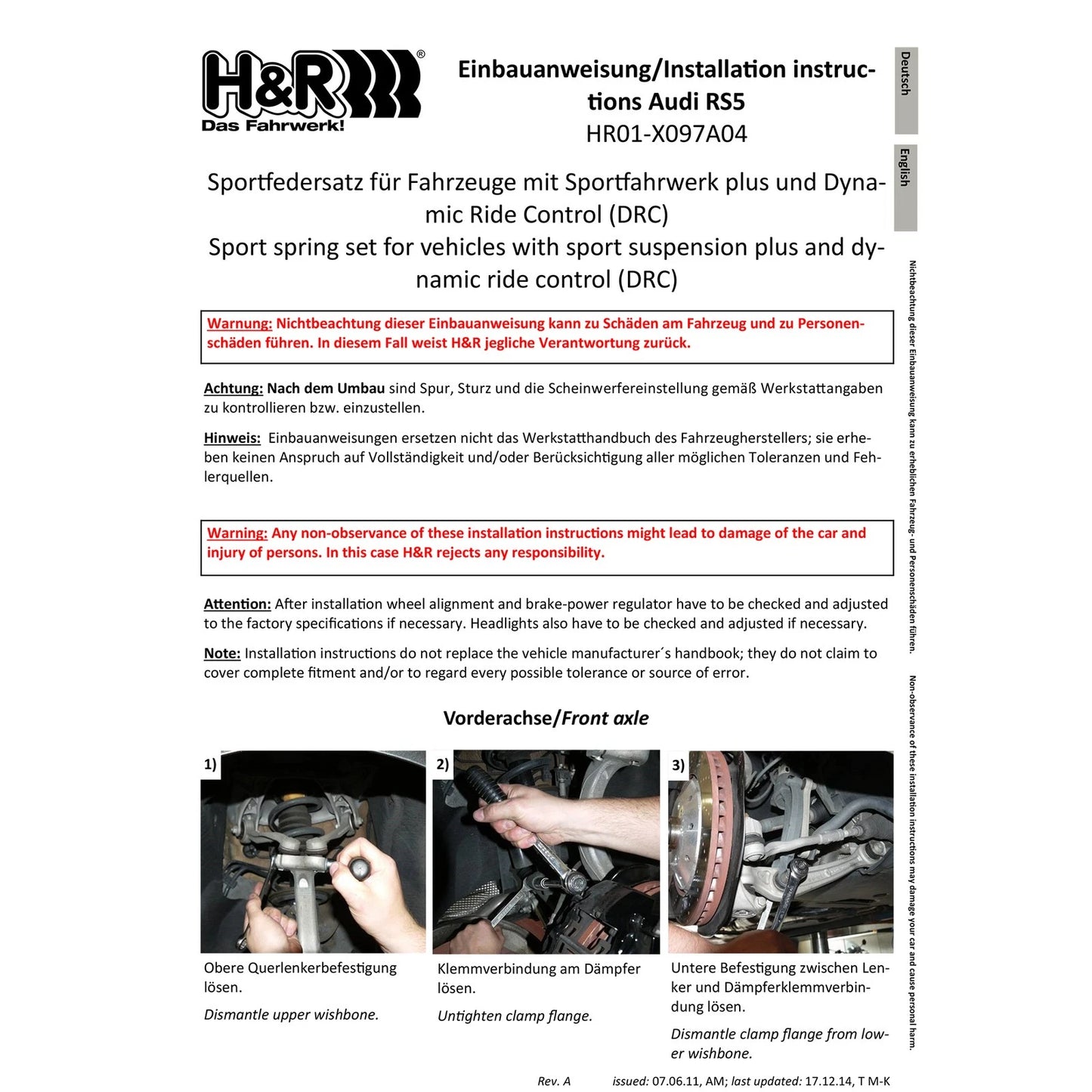 H&R 18-23 Audi RS5 Coupe (AWD) B9 Sport Spring (w/RS Susp. & w/DRC)