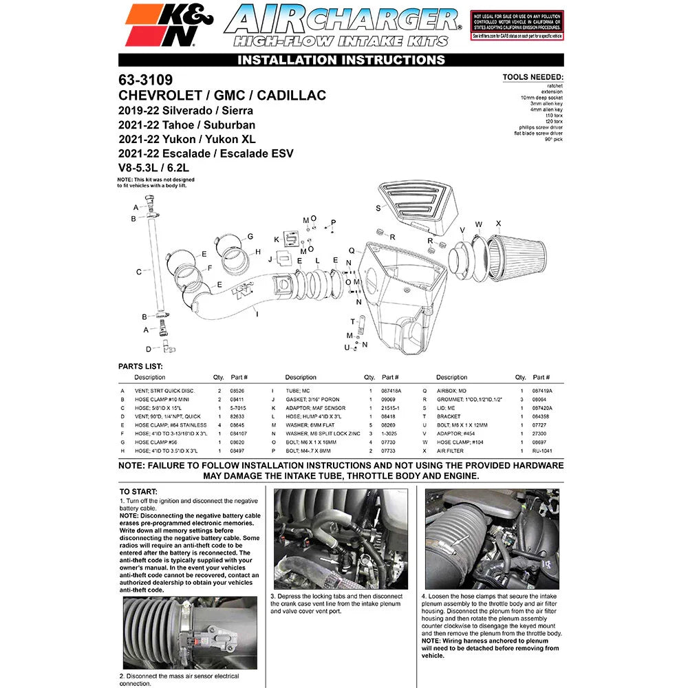 K&N 2019 Chevrolet / GMC 1500 V8-5.3/6.2L F/I AirCharger Performance Intake
