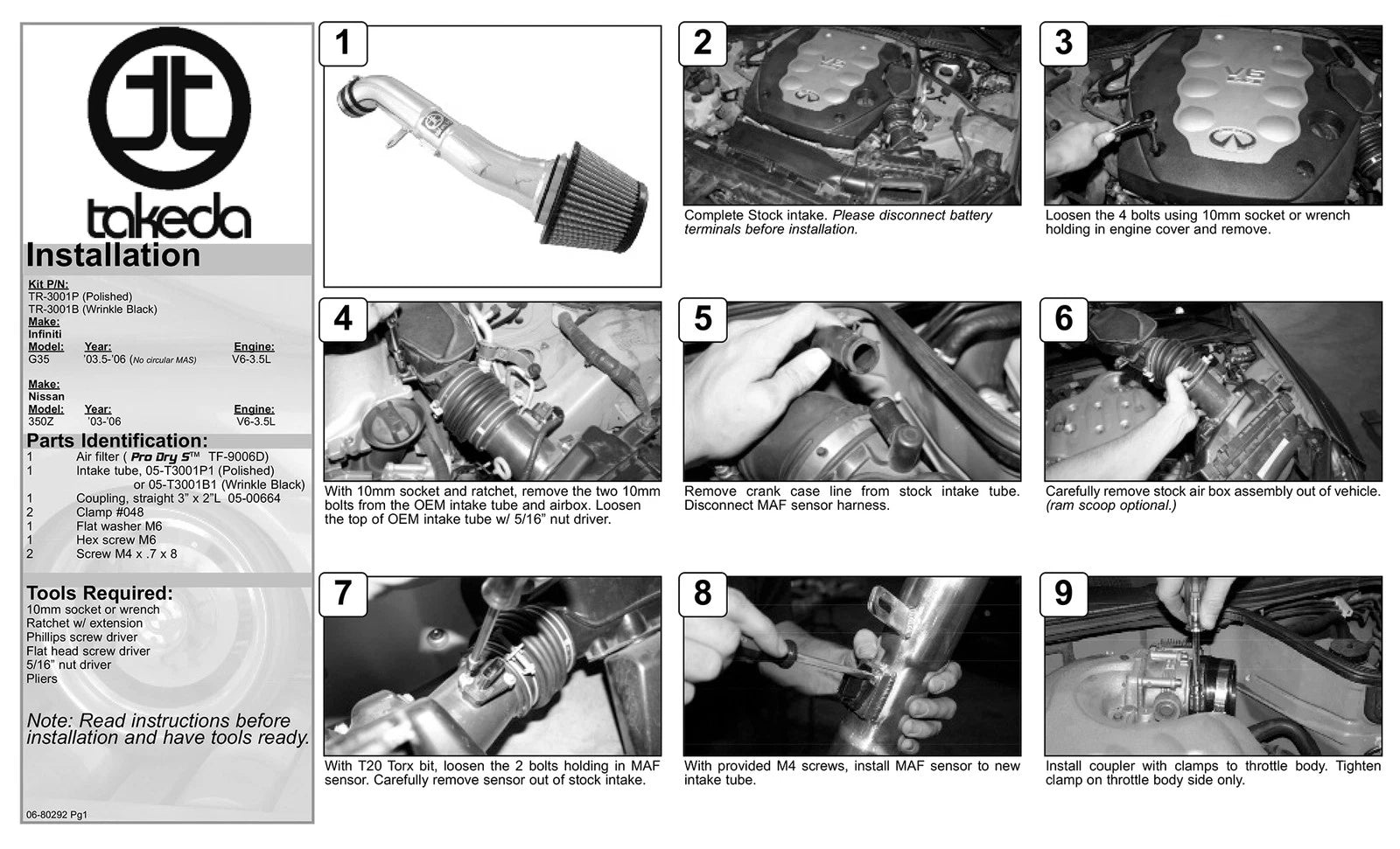 aFe Takeda Intakes Stage-2 PDS AIS PDS Nissan 350Z 03-06: Infiniti G35 03.5-06 V6-3.5L (pol)