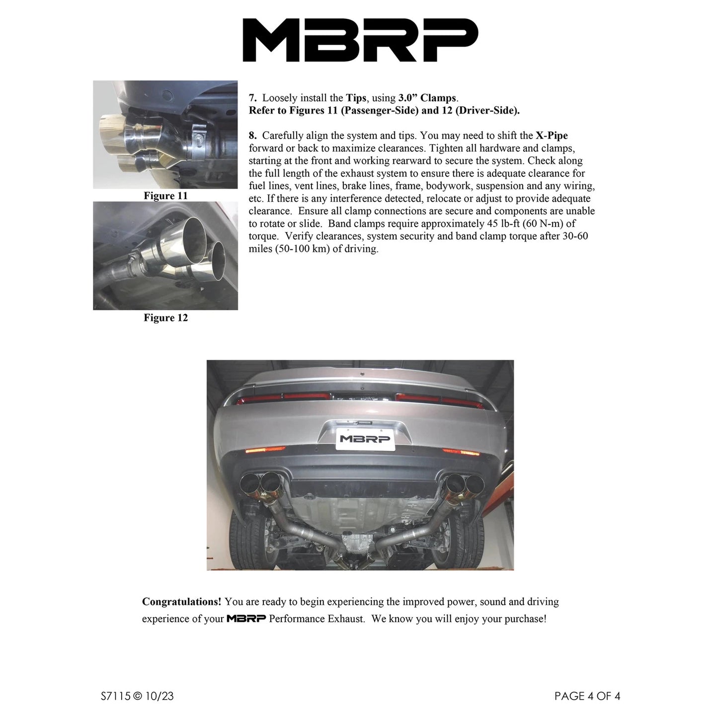 MBRP 15-16 Dodge Challenger RT 5.7L Aluminized Steel 3in Dual Rear Cat-back Quad Tips - Street
