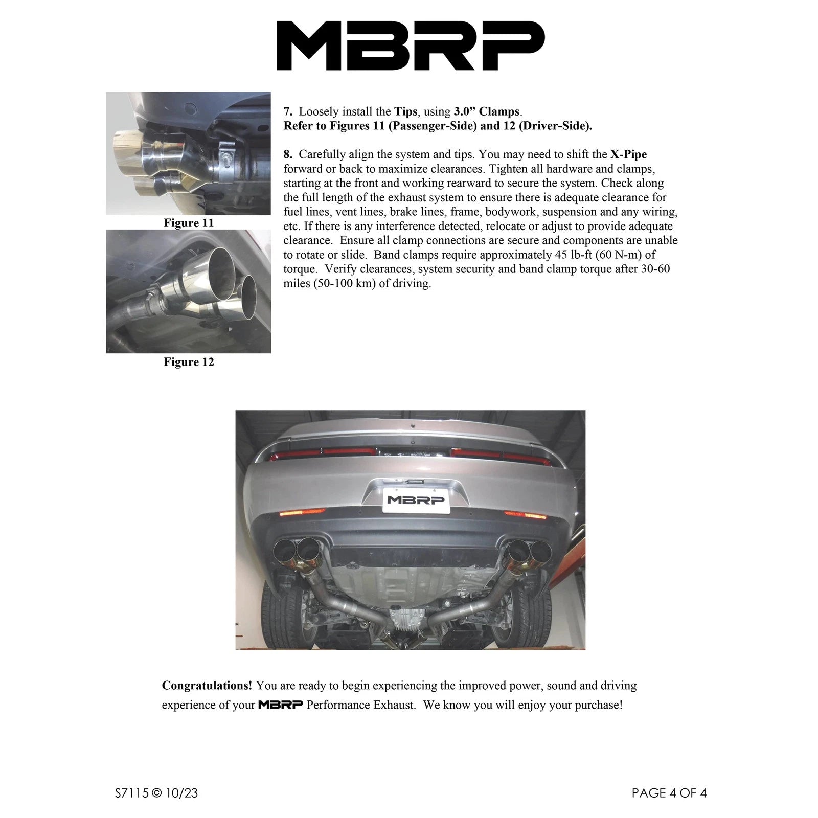 MBRP 15-16 Dodge Challenger RT 5.7L Aluminized Steel 3in Dual Rear Cat-back Quad Tips - Street