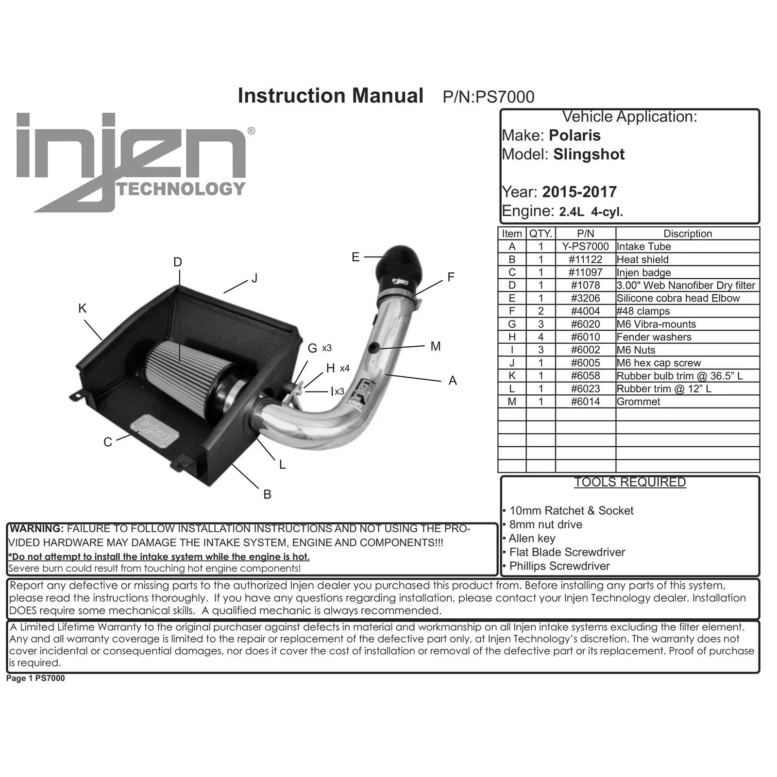 Injen 2015-2017 Polaris Slingshot 2.4L 4 Cyl Wrinkle Red Short Ram Intake w/ Heat Shield