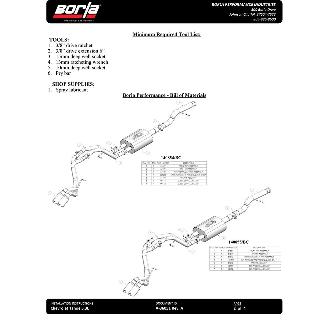 Borla 21-22 Chevrolet Tahoe 5.3L V8 AT 2/4WD S-type Cat-back Exhaust (Black Chrome)