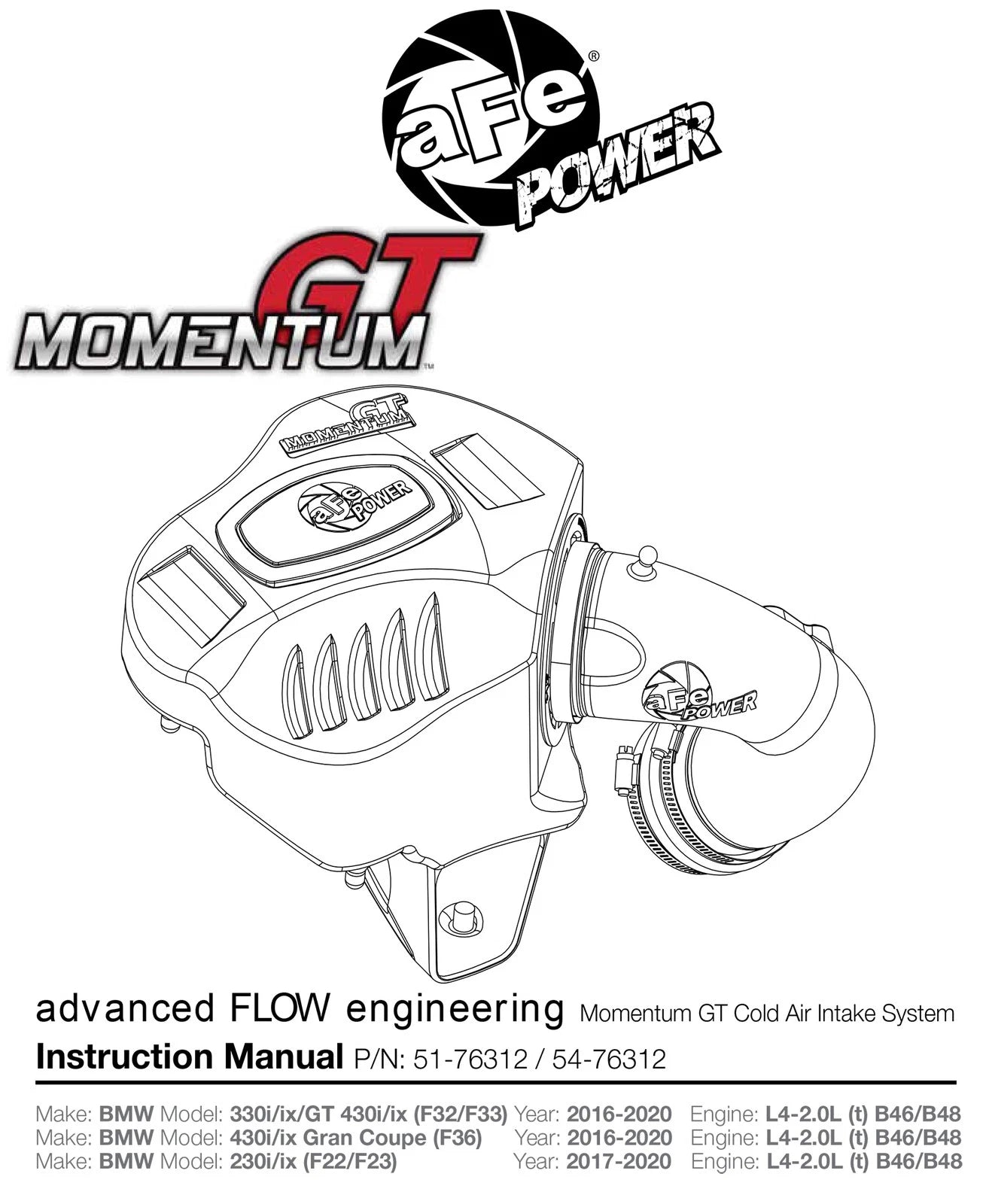 aFe POWER Momentum GT Pro Dry S Intake System 16-17 BMW 330i F30 B46/48 I4-2.0L (t)