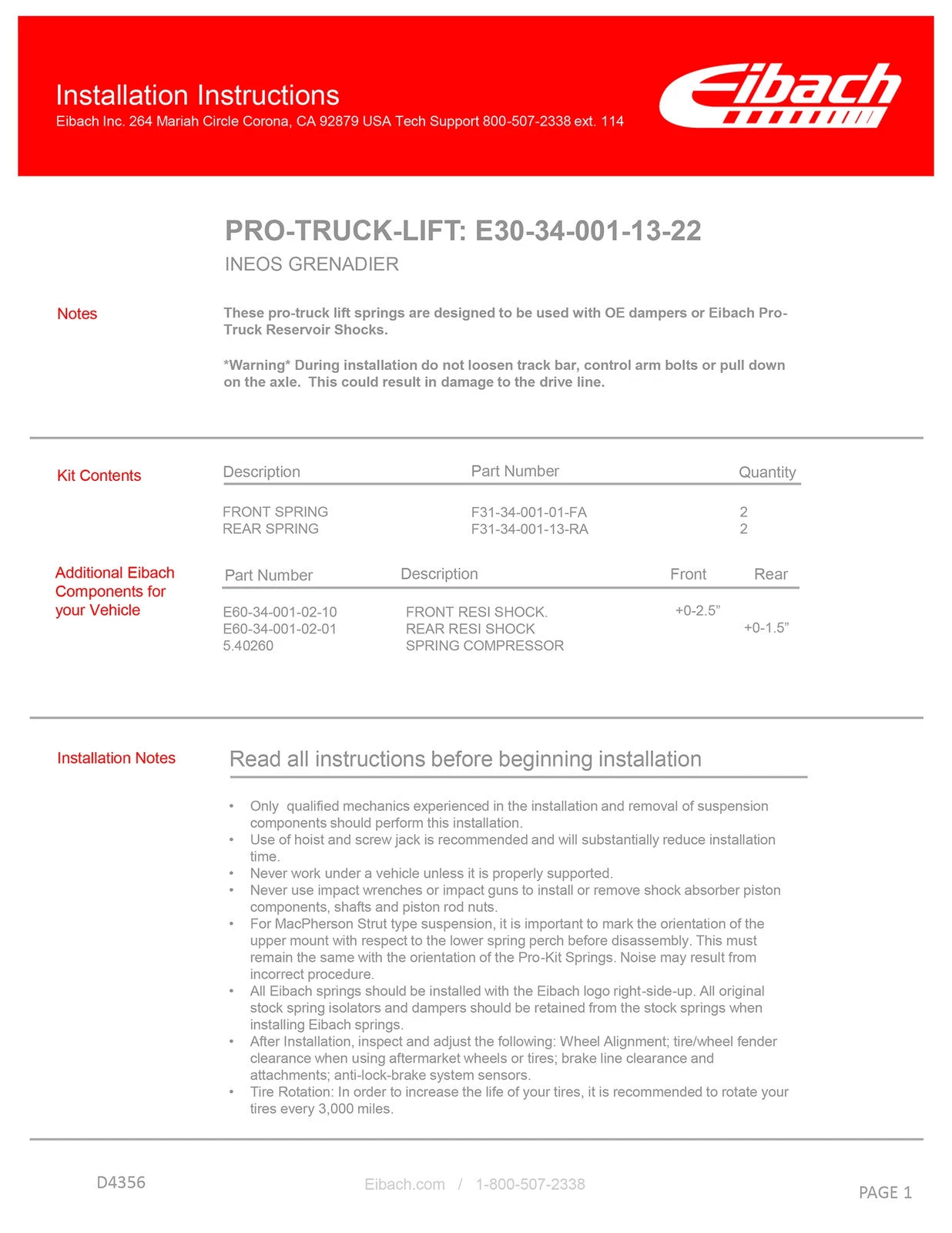 Eibach 24-25 Ineos Grenadier Pro-Lift Kit
