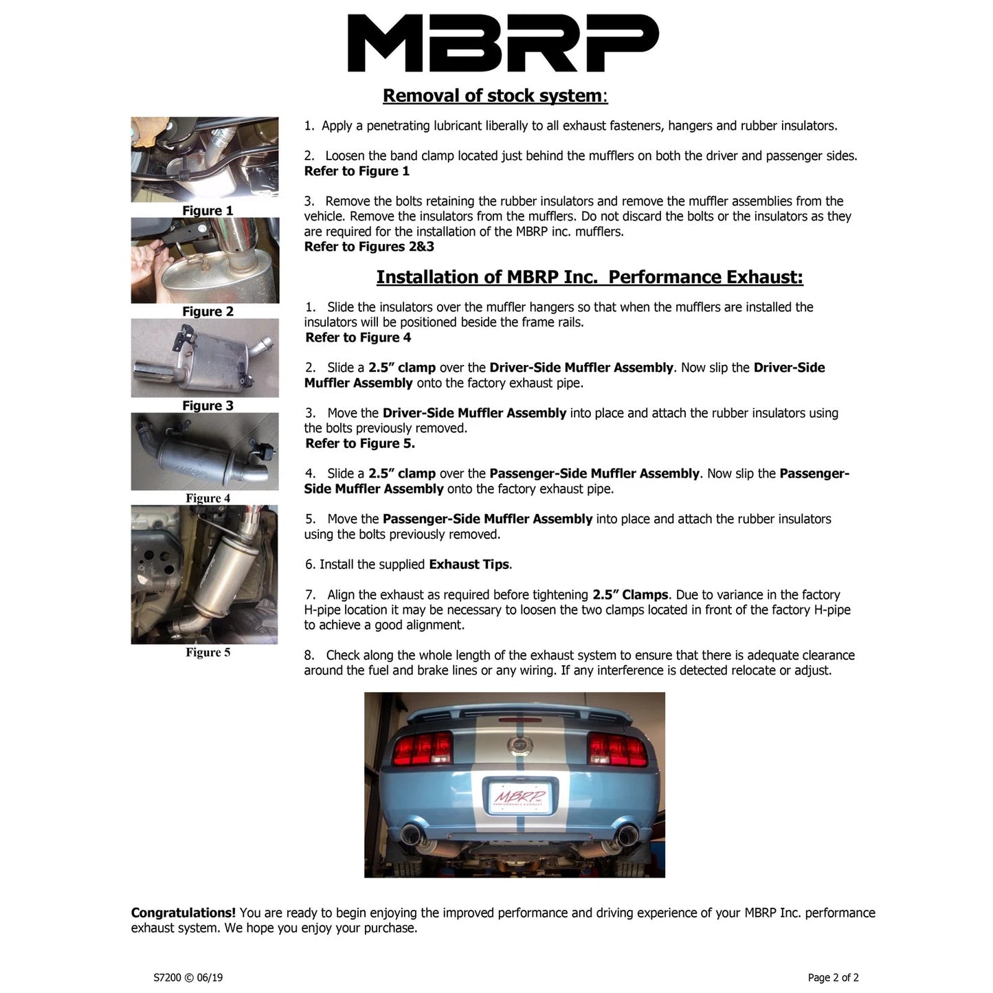 MBRP 05-10 Ford Mustang GT 5.0/Shelby GT500 Dual Mufflers Axle Back Split Rear T304