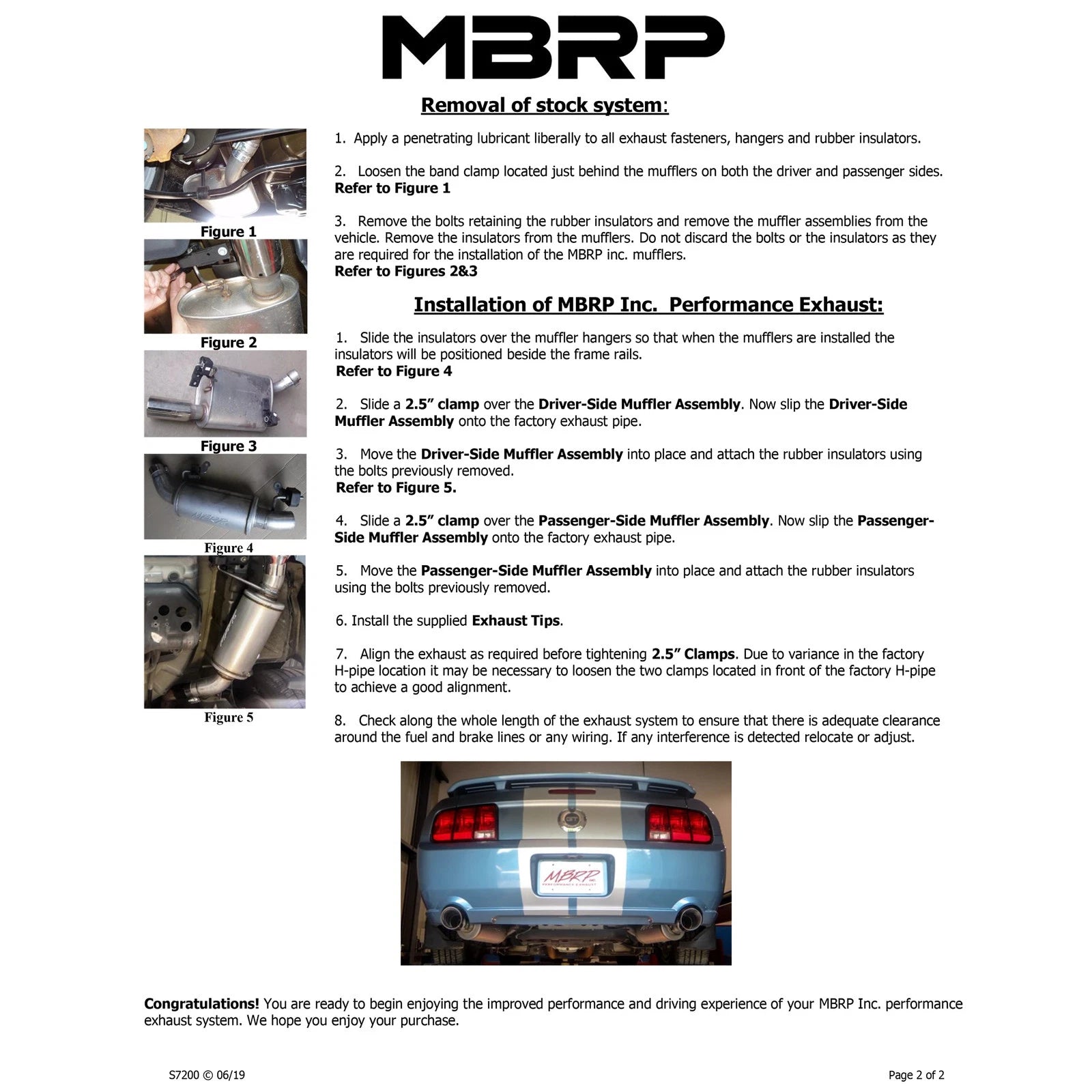 MBRP 05-10 Ford Mustang GT 5.0/Shelby GT500 Dual Mufflers Axle Back Split Rear T304