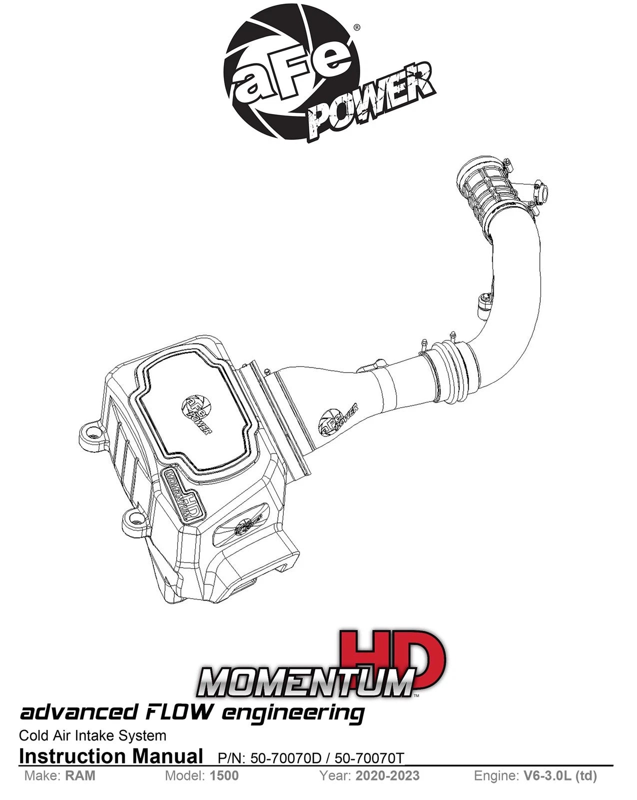 aFe Momentum HD Pro 10R Cold Air Intake System 20-21 RAM 1500 3.0L V6 (td)
