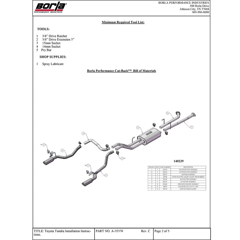 Borla 14-18 Toyota Tundra 4.6L/5.7L V8 AT 2&4WD Crew Max Cat-Back Touring Exhaust - Black Chrome Tip