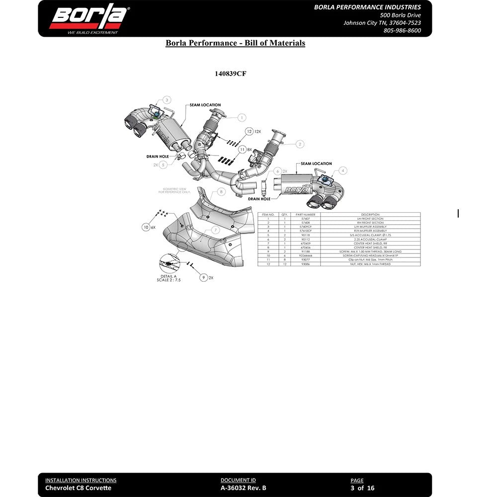 Borla 2020 Chevrolet Corvette C8 6.2 ATAK 3in Exhaust System Dual Round Rolled A/C Black Chrome Tips