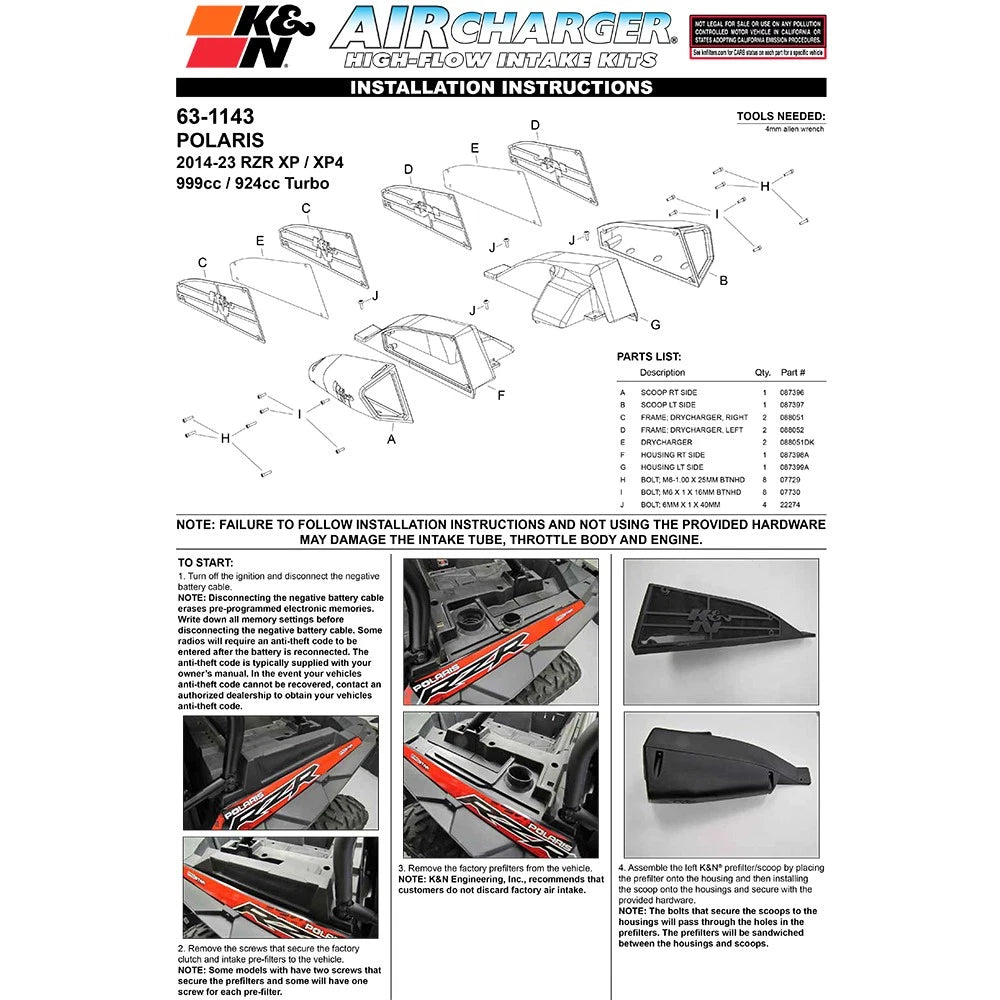 K&N 14-18 Polaris RZR 1000 XP AirCharger Performance Intake